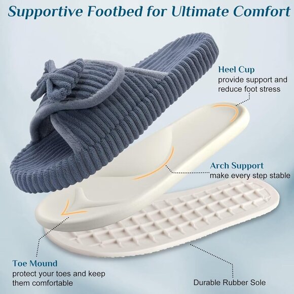 ⚡Woman Grey Arch Support Open Toe Orthopedic Adjustable Home Indoor Slippers - Picture 3 of 8